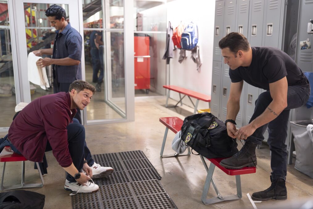 Anirudh Pisharody as Ravi, Oliver Stark as Buck, and Ryan Guzman as Eddie — '9-1-1' Season 9 Episode 7 