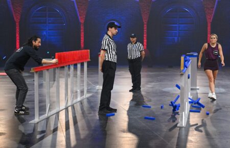 99 TO BEAT: Contestants with referees in the 