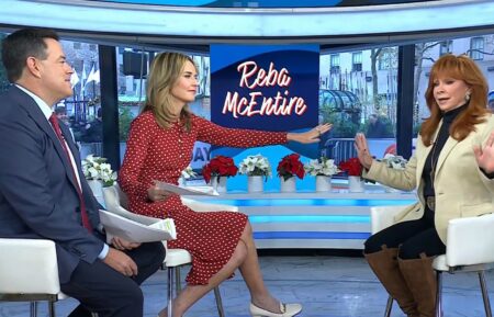 Carson Daly, Savannah Guthrie, Reba McEntire on the December 1, 2025, episode of NBC's 'Today.'