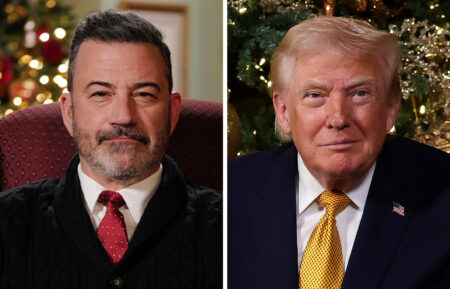 Jimmy Kimmel, Alternative Christmas Message, Channel 4; U.S. President Donald Trump and first lady Melania Trump call children as they participate in tracking Santa Claus' movements with the North American Aerospace Defense Command (NORAD) Santa Tracker on Christmas Eve at the Mar-a-Lago resort on December 24, 2025 in Palm Beach, Florida. This is the 70th year that NORAD has publicly tracked Santa’s sleigh on its global rounds. (Photo by Tasos Katopodis/Getty Images)