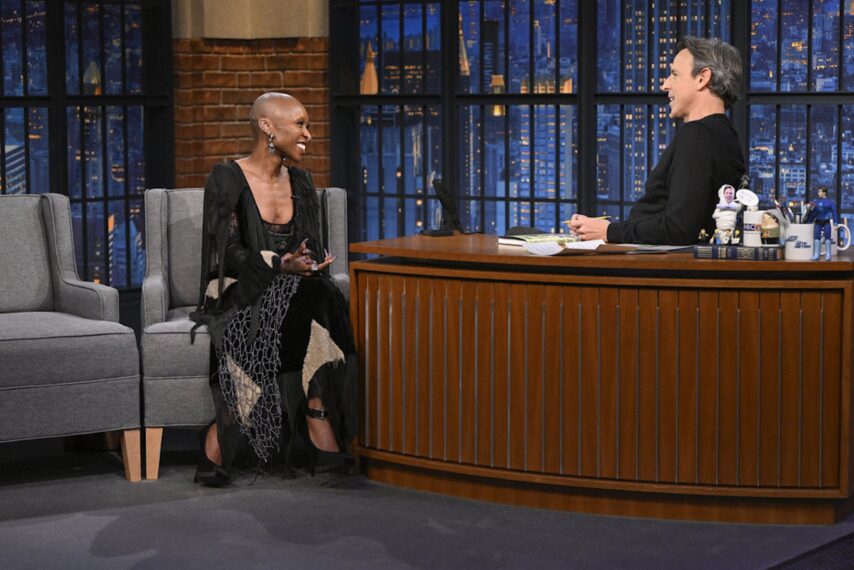 Cynthia Erivo and Seth Meyers on the November 20, 2025, episode of NBC's 'Late Night With Seth Meyers.'