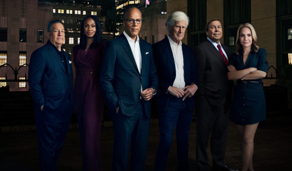 DATELINE NBC -- Dateline Gallery Season 33 -- Pictured:(l-r) Josh Mankiewcz, "Dateline NBC" Correspondent; Blayne Alexander,"Dateline NBC" Correspondent; Lester Holt, Anchor of "NBC Nightly News with Lester Holt" and “Dateline NBC"; Keith Morrison, "Dateline NBC" Correspondent; Dennis Murphy, “Dateline NBC" Correspondent; Andrea Canning, "Dateline NBC" Correspondent -- (Photo by: Miller Mobley/NBC)