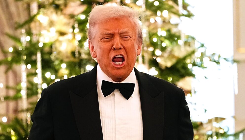WASHINGTON, DC - DECEMBER 06: U.S. President Donald Trump delivers remarks at the State Department Kennedy Center Honors medal presentation dinner at the U.S. Department of State on December 06, 2025 in Washington, DC. The 2025 Kennedy Center Honorees are Sylvester Stallone, George Strait, the rock band KISS, Gloria Gaynor, and Michael Crawford. (Photo by Aaron Schwartz/Getty Images)