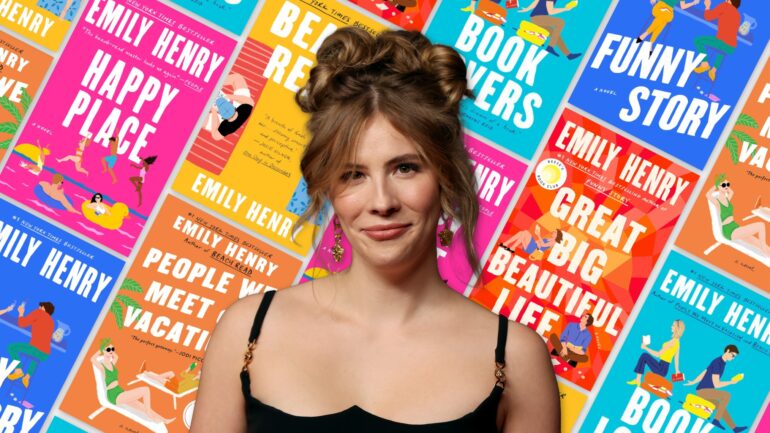 Emily Henry with her books