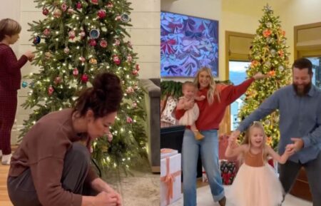 Joanna Gaines and son Crew, Instagram, November 7, 2025; Jasmine Roth and Brett Roth with daughters Darla and Hazel, Instagram, December 3, 2025.