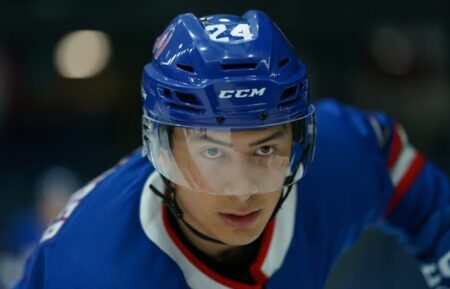 Hudson Williams as Shane Hollander in Episode 1 of 'Heated Rivalry' Season 1