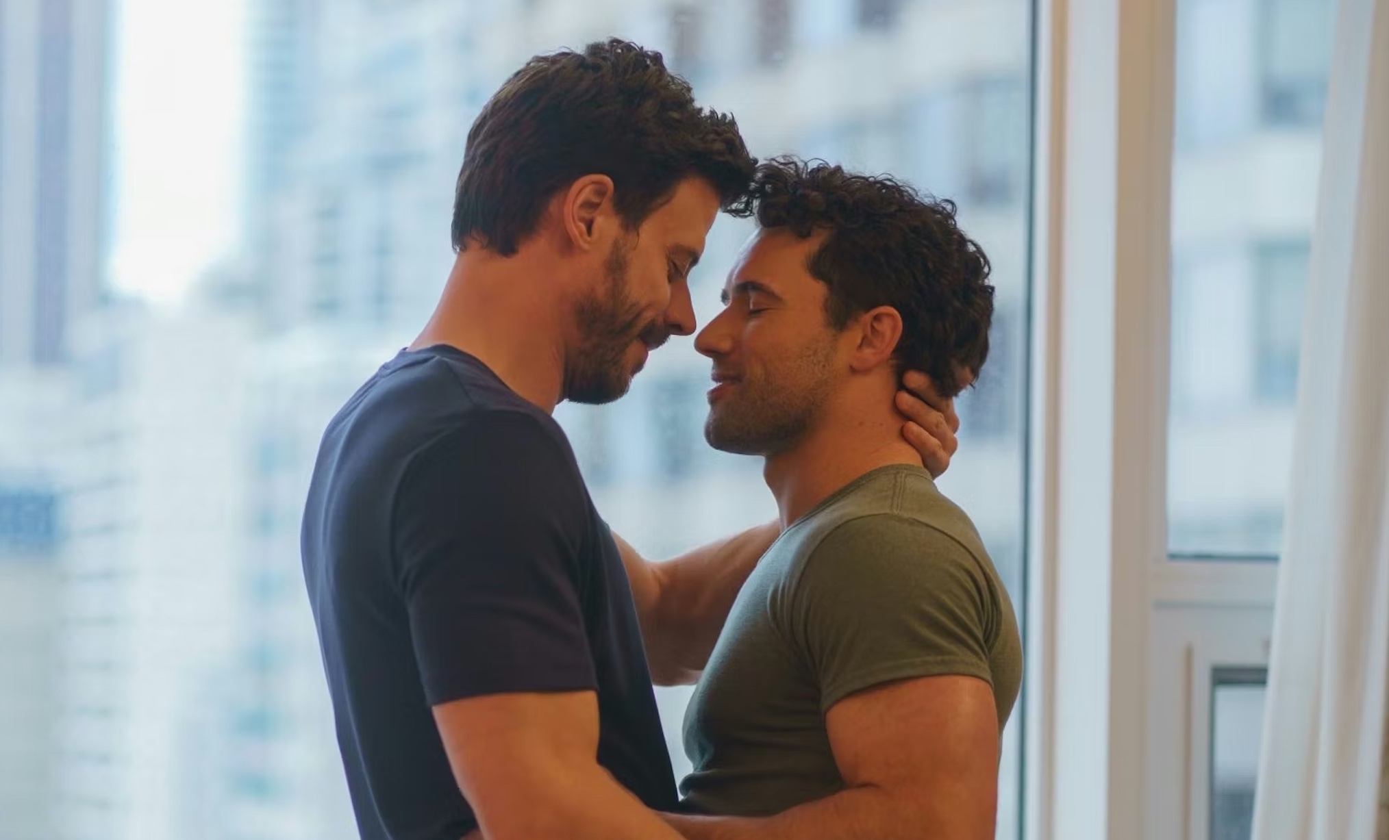 Francois Arnaud and Robbie GK as Scott and Kip in 'Heated Rivalry' episode 3