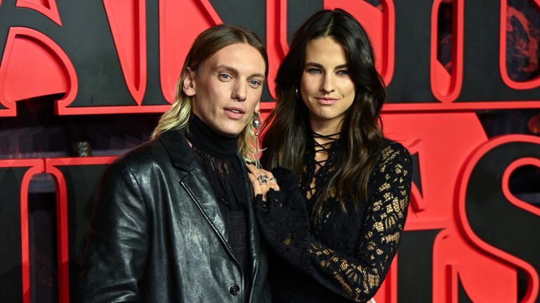 Jamie Campbell Bower and Elena Taber attend the "Stranger Things 5" UK Special Screening at Odeon Luxe Leicester Square on November 13, 2025 in London, England