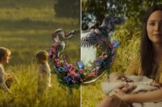 Jennifer Lawrence and Josh Hutcherson in Mockingjay Part 2 with Sunrise on the Reaping logo