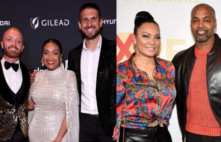 Keith Bynum, Shea Hicks-Whitfield and Evan Thomas attend the 35th Annual GLAAD Media Awards New York on May 11, 2024 in New York City; Egypt Sherrod and Mike Jackson attends the Atlanta premiere of 