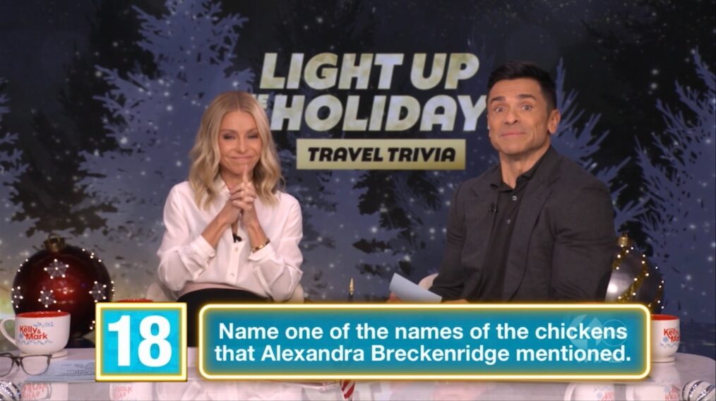 Kelly Ripa and Mark Consuelos on the December 12, 2025, episode of ABC's 'Live With Kelly and Mark.'