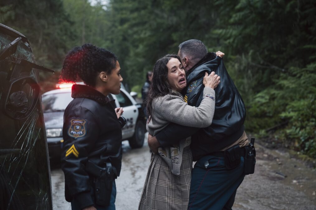 MURDER IN A SMALL TOWN: L-R: Bethany Brown, guest star Janet Kidder and Aaron Douglas in the 