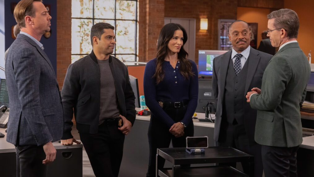 “Stolen Moments” – When a man is shot by the Secret Service outside the vice president’s official residence, NCIS is aided in the case by a new member of the team: an AI chatbot being beta-tested by the Department of Justice, on the CBS Original series NCIS, Tuesday, Dec. 9 Pictured (L-R): Sean Murray as Timothy McGee, Wilmer Valderrama as Nick Torres, Katrina Law as Jessica Knight, Rocky Carroll as Leon Vance, and Brian Dietzen as Jimmy Palmer Photo: Sonja Flemming/CBS ©2025 CBS Broadcasting, Inc. All Rights Reserved.