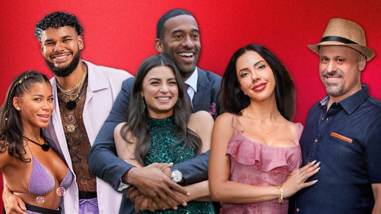 Amaya Espinal and Bryan Arenales of Love Island, Matt James and Rachael Kirkconnell of The Bachelor, and Jasmine Pineda and Gino Palazzolo of 90 Day Fiance