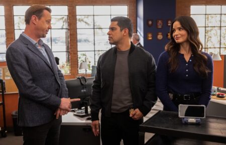Sean Murray as Timothy McGee, Wilmer Valderrama as Nick Torres, Katrina Law as Jessica Knight on Season 23, Episode 8, of CBS' 'NCIS,' December 9, 2025.