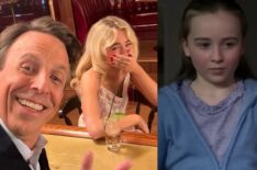 Seth Meyers and Sabrina Carpenter on the December 16, 2025, episode of NBC's 'Late Night With Seth Meyers'; Sabrina Carpenter on Season 12, Episode 12, of NBC's 'Law & Order: Special Victims Unit,' 2011.