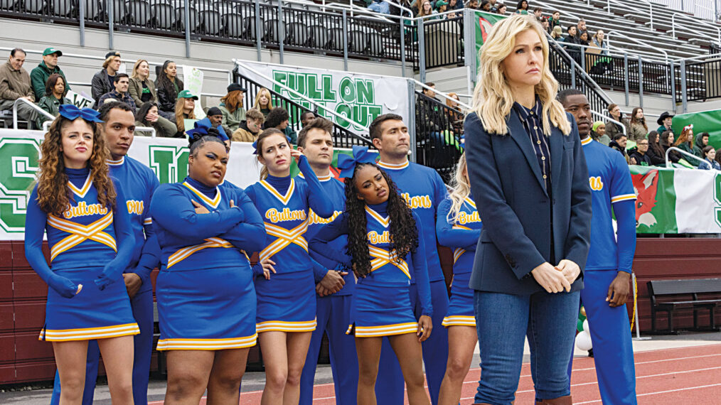STUMBLE -- 'Homecoming' Episode 105 -- Pictured: (l-r) Georgie Murphy as Sally, Arianna Davis as Madonna, Taylor Dunbar as Peaches, Jenn Lyon as Courteney Potter, Jarrett Austin Brown as Dimarcus