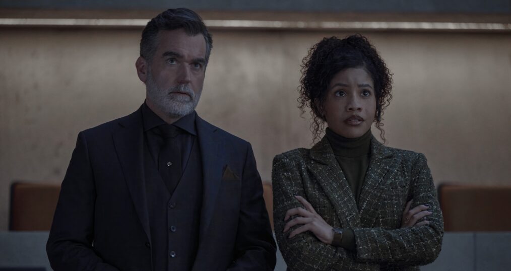 THE COPENHAGEN TEST -- Episode 108 -- Pictured: (l-r) Brian d'Arcy James as John, Sinclair Daniel as Parker -- (Photo by: Christos Kalohoridis/PEACOCK)