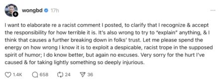 BD Wong Threads apology