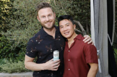 Bobby Berk (L) and Dewey Do (R) attend the Jeannie Mai x Owls Brew Boozy Tea Party at The Wheelhouse on July 16, 2021