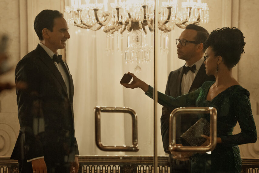 Gabriel Burrafato as Senator Lowell, Sonequa Martin-Green as Lena Silver and Donnie Wahlberg as Danny Reagan in 'Boston Blue' Season 1 Episode 7