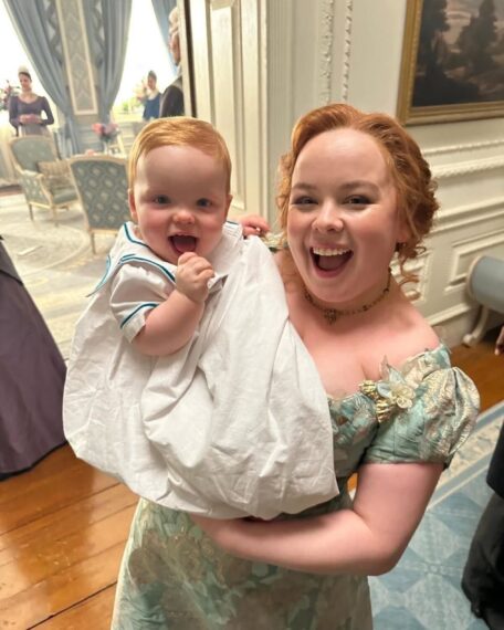 Nicola Coughlan behind the scenes of 'Bridgerton' Season 4