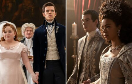 Nicola Coughlan and Luke Newton in 'Bridgerton,' India Amarteifio and Corey Mylchreest in 'Queen Charlotte'