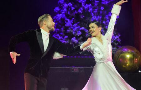 Derek Hough (L) and Hayley Erbert Hough perform during a stop of Derek Hough's
