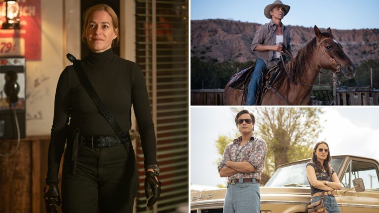 Franka Potente, Zahn McClarnon, Kiowa Gordon, and Jessica Matten in 'Dark Winds'