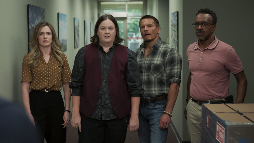 Harriet Dyer as Colette, Molly Kearney as Barbara, Tony Cavalero as Vic, and Tim Meadows as Gregg