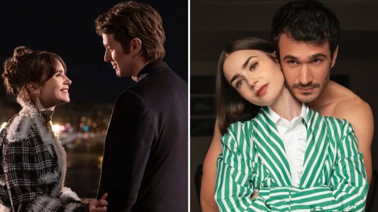 Lily Collins with Lucas Bravo and Eugenio Franceschini