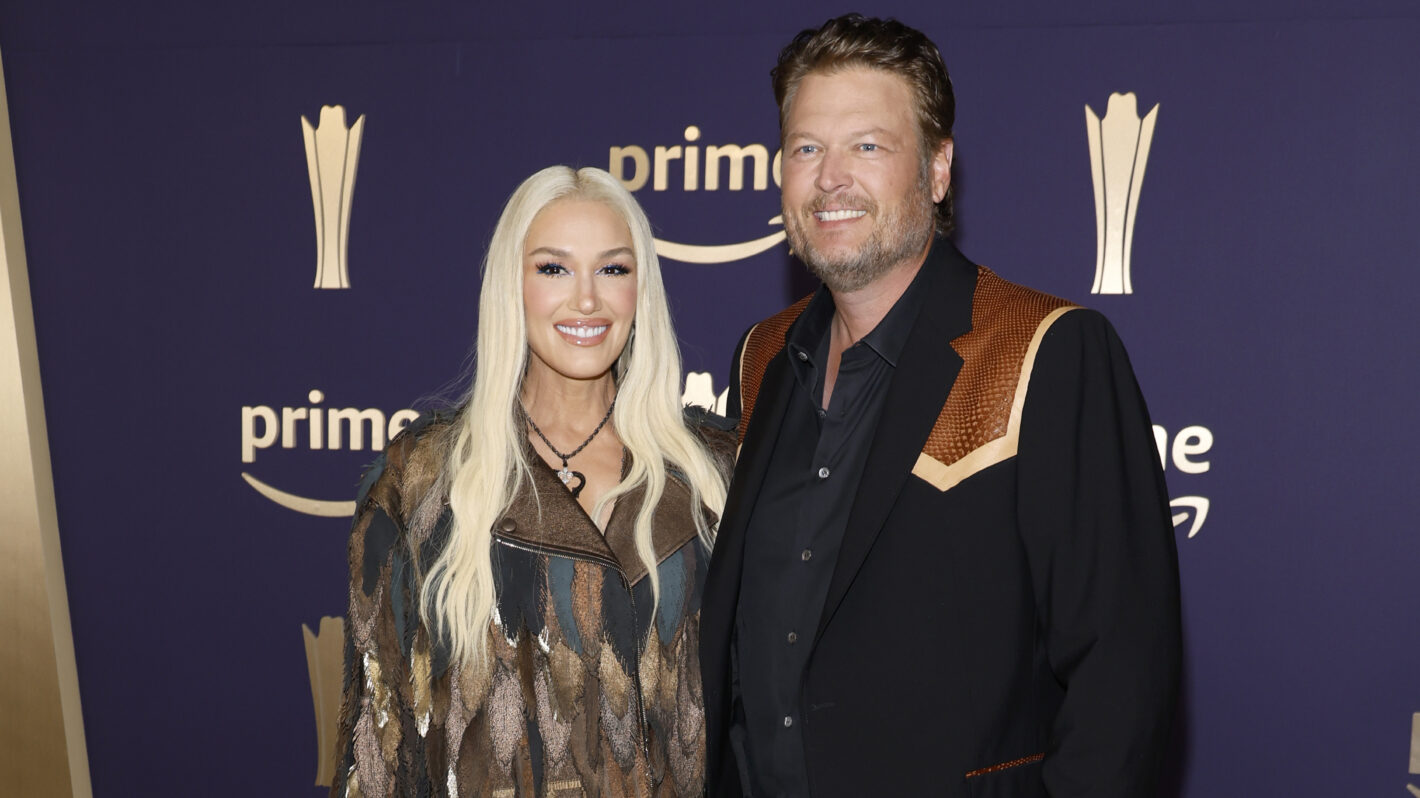 Gwen Stefani and Blake Shelton attend the 59th Academy of Country Music Awards
