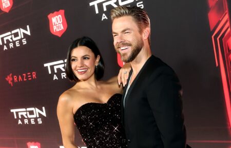 Hayley Erbert and Derek Hough attend the World Premiere of Disney's Tron: Ares at the TCL Chinese Theater in Hollywood, CA on October 06, 2025