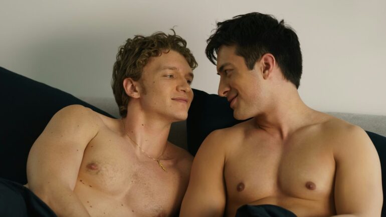 Connor Storrie and Hudson Williams in 'Heated Rivalry' Episode 4