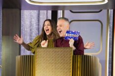 'Episode 213' - Coverage of the CBS Original Series HOLLYWOOD SQUARES, scheduled to air on the CBS Television Network. Pictured: Co-Host Drew Barrymore and Ross Mathews.
