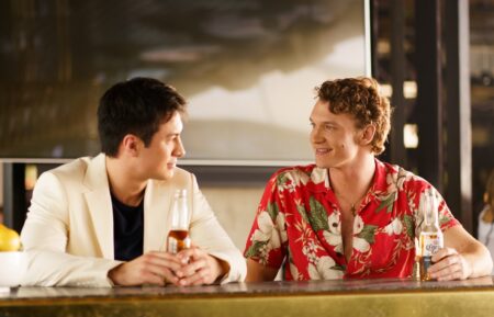 Hudson Williams as Shane Hollander and Connor Storrie as Ilya Rozanov in 'Heated Rivalry' Season 1