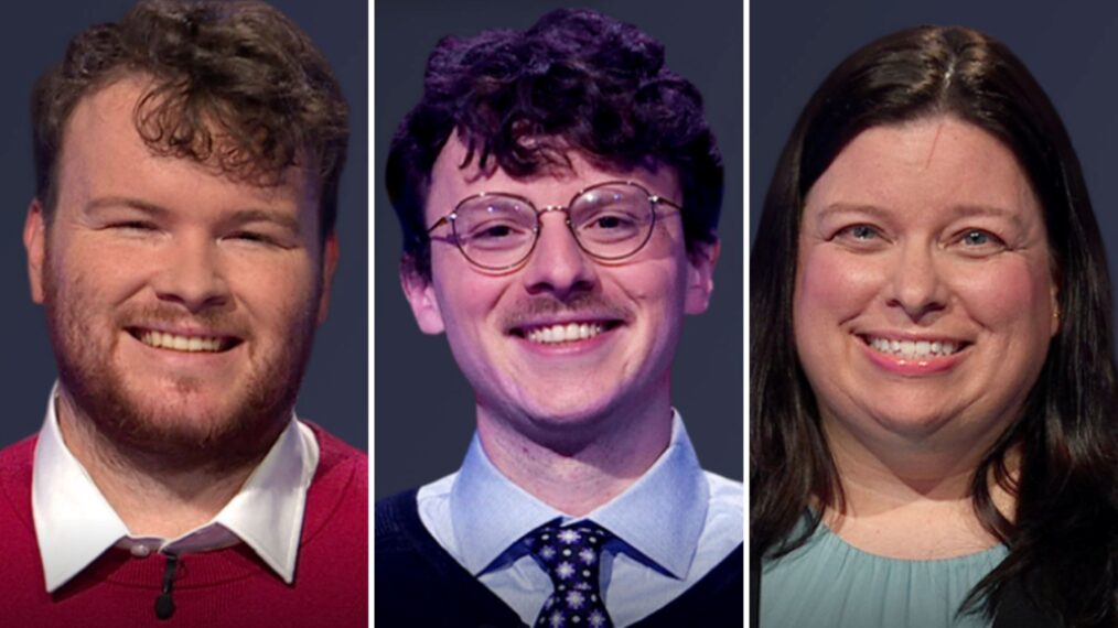'Jeopardy!' contestants (from left) Brendan Thomas, Harrison Whitaker, and Libby Jones, on December 1, 2025