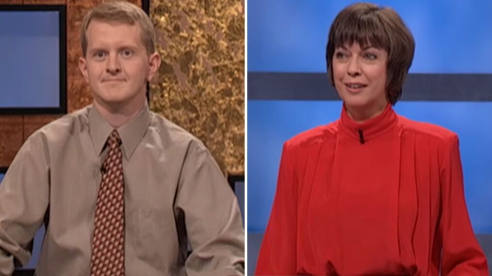 Jeopardy! champion KEn Jennings and Nancy Zerg (right) who defeated him after 74 games