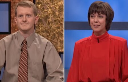 Jeopardy! champion KEn Jennings and Nancy Zerg (right) who defeated him after 74 games
