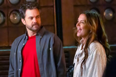 Joshua Jackson and Katie Holmes are seen on set of 'Happy Hours' on December 03, 2025 in New York City.