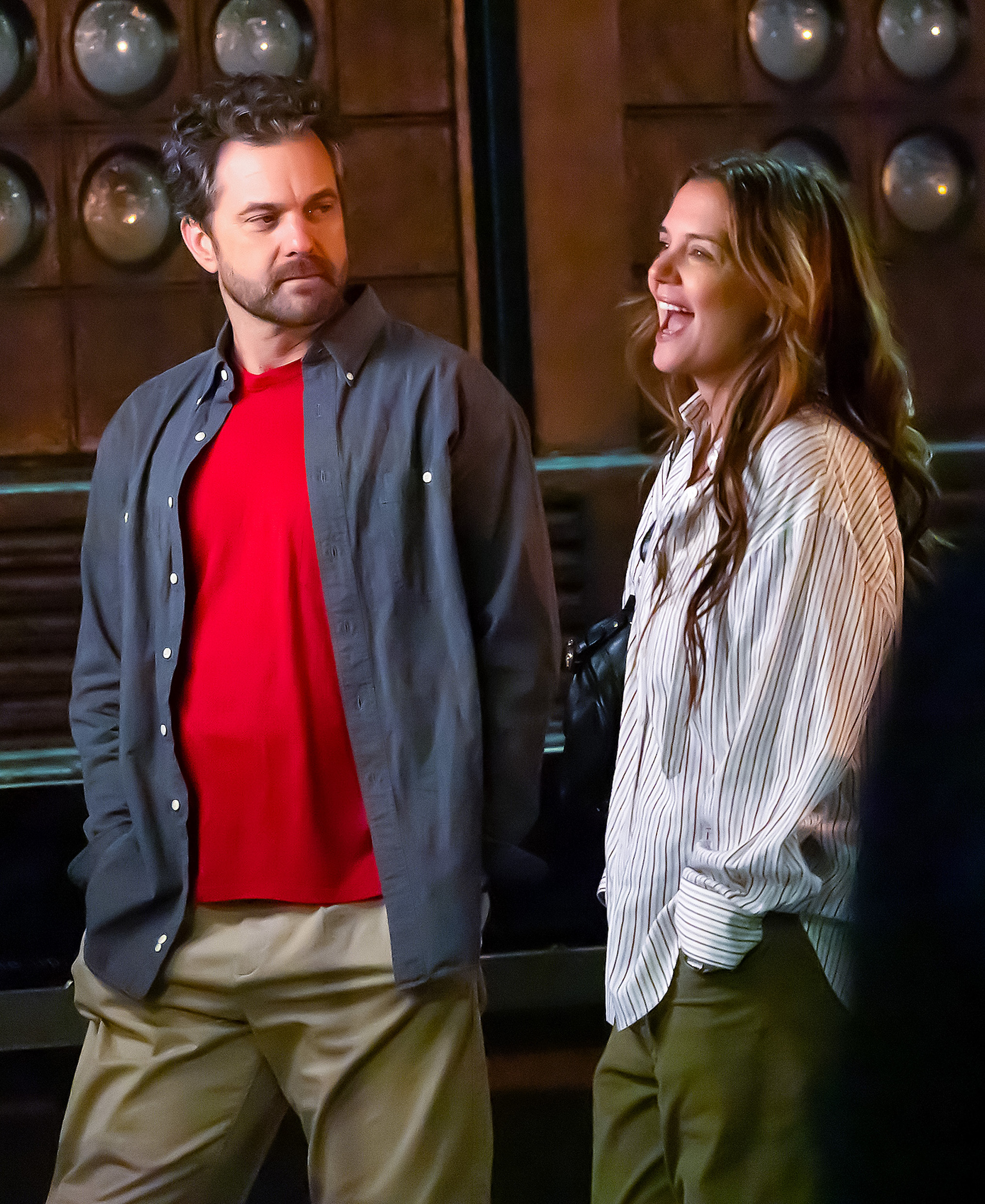 Joshua Jackson and Katie Holmes are seen on set of 