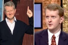 'Jeopardy!' champion Ken Jennings (left) pointing to motel sign, (right) Jennings on game show