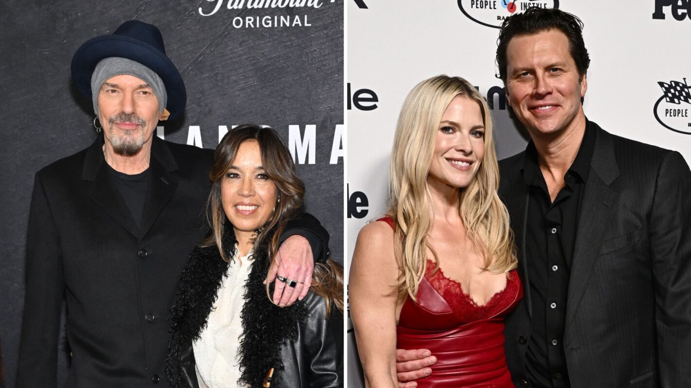Billy Bob Thornton and Connie Angland attend the Landman S2 Premiere at Alice Tully Hall on November 11, 2025 in New York City; Ali Larter and Hayes MacArthur attend the PEOPLE And InStyle Drive-By F1 Party at the Lavo Restaurant at The Palazzo Las Vegas on November 21, 2025 in Las Vegas, Nevada.