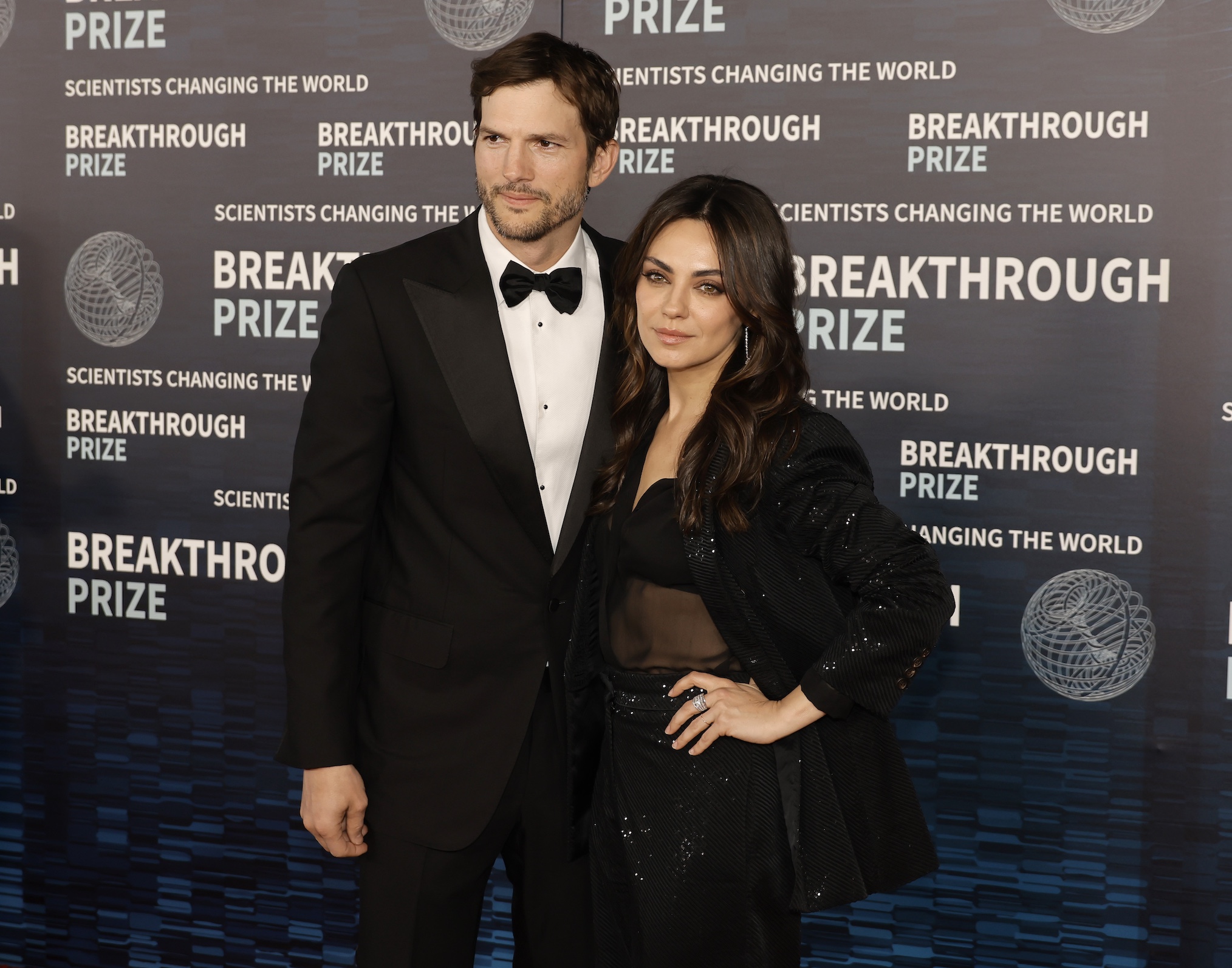 Ashton Kutcher and Mila Kunis attend the 9th Annual Breakthrough Prize Ceremony at the Academy Museum of Motion Pictures on April 15, 2023 in Los Angeles, California.