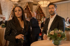 Tia Mowry as Natasha and Ryan Eggold as Matthew in 'My Secret Santa'