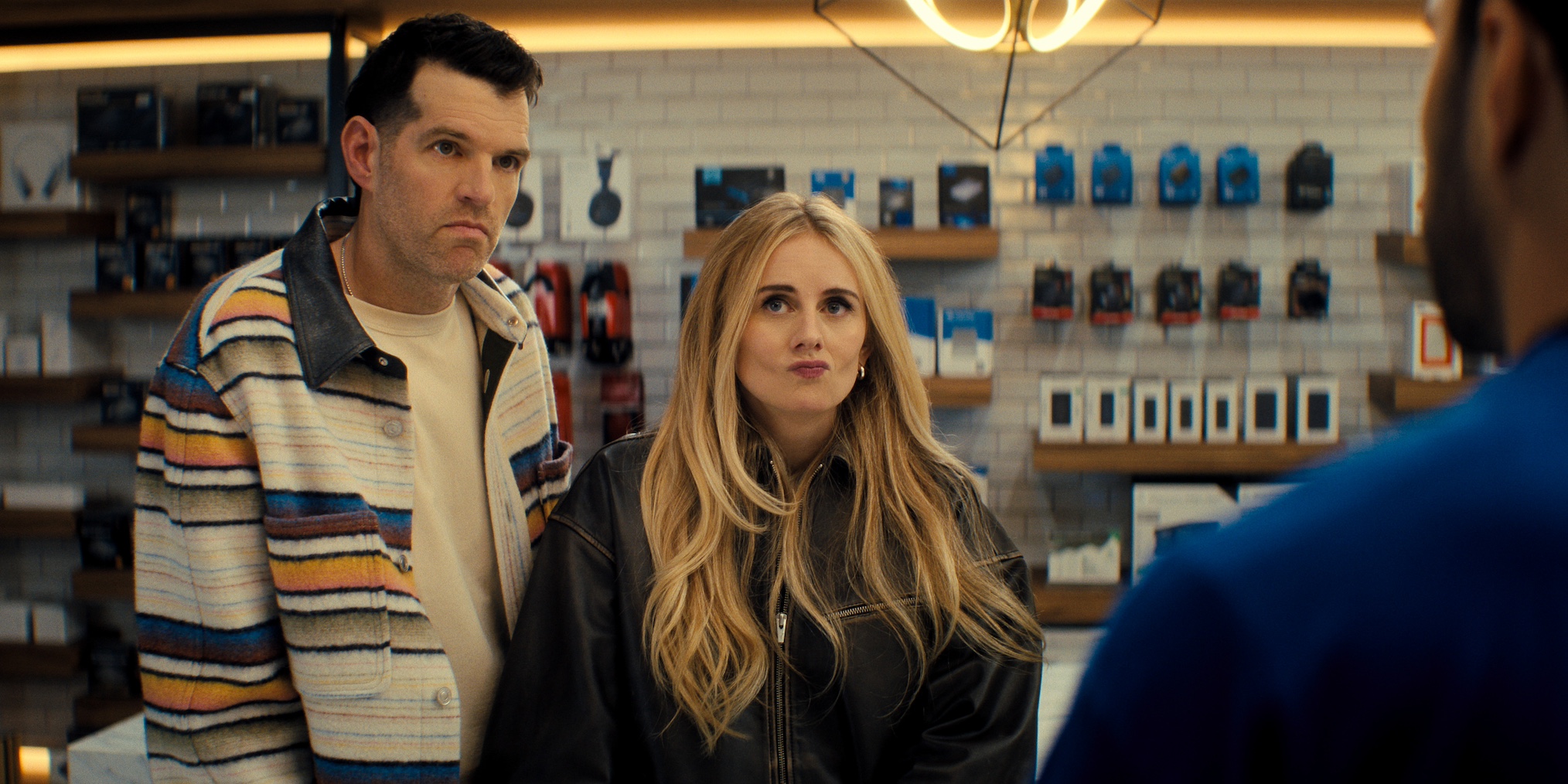 Timothy Simons as Sasha, Justine Lupe as Morgan in episode 208 of Nobody Wants This