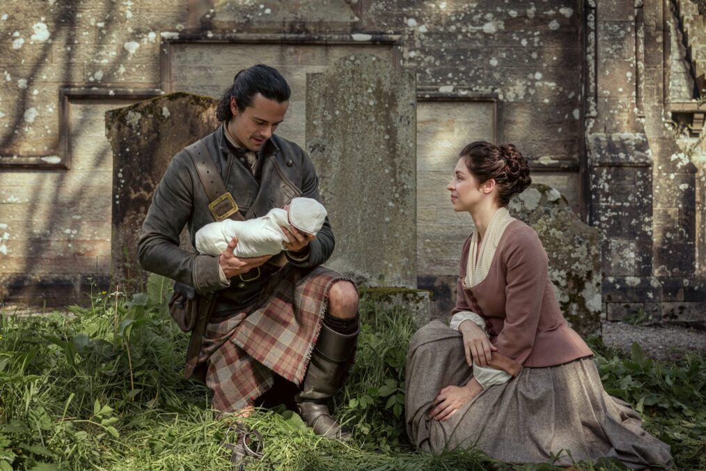 Jamie Roy and Hermione Corfield in 'Outlander: Blood of My Blood'