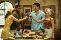 Emily Bader as Poppy, Lucien Laviscount as Trey, Tom Blyth as Alex, and Sarah Catherine Hook as Sarah in 'People We Meet on Vacation'