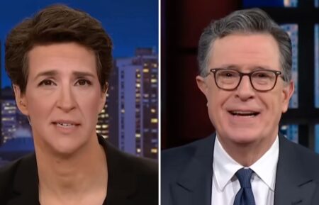 Rachel Maddow and Stephen Colbert