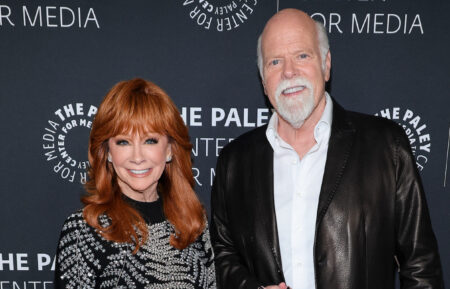 Reba McEntire and Rex Linn arrive during the annual Paley Honors Fall Gala at The Beverly Hilton on November 10, 2025 in Beverly Hills, California.